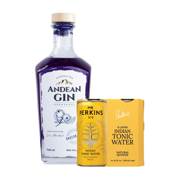 Andean Gin Arándanos x 700ml + 4PACK Indian Tonic Water.