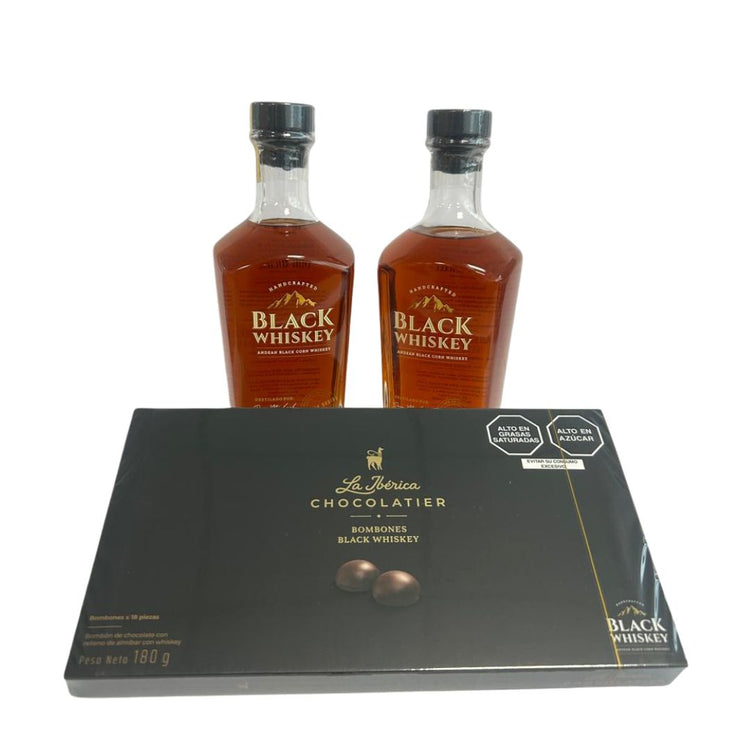BLACK WHISKEY 700ML X 2 BOTELLAS + REGALO : BOMBONES LA IBERICA BLACK WHISKEY